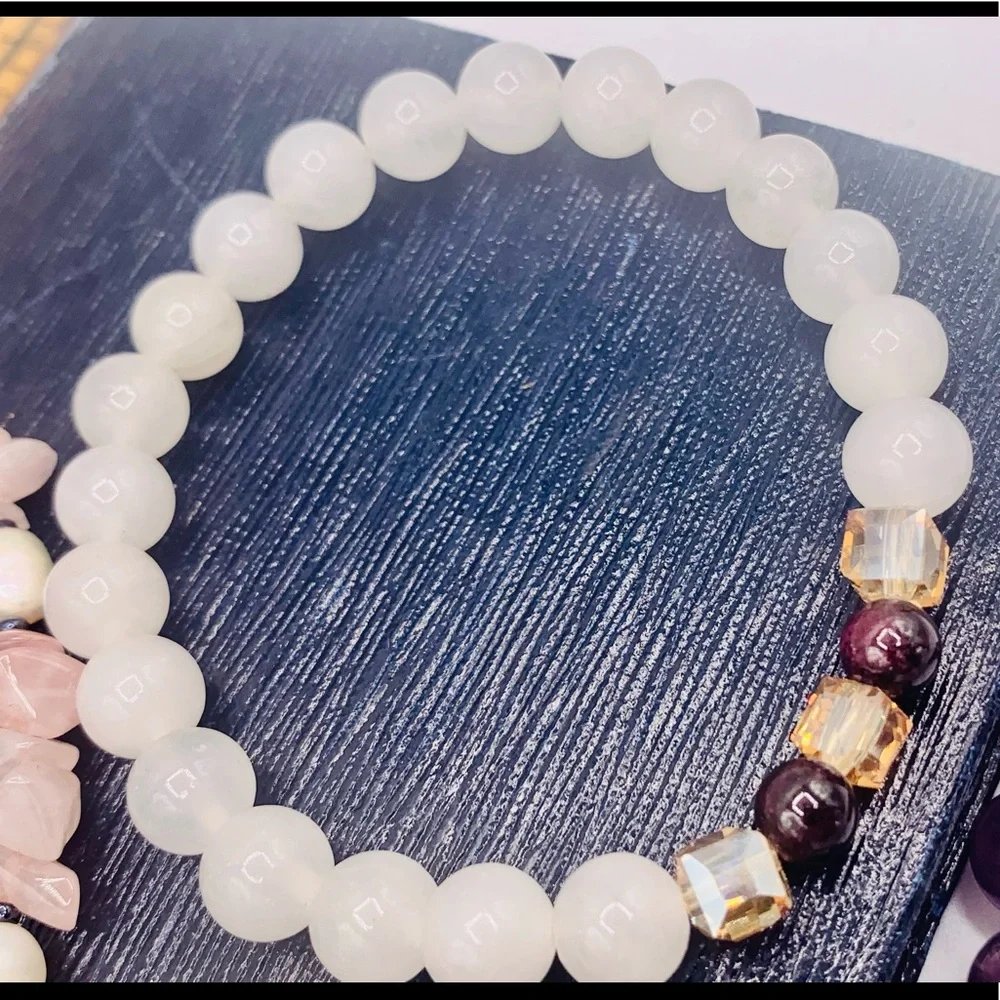 Four gemstone bead bracelets rose quartz amethyst sodalite